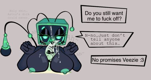 after_blowjob breasts cheating cheating_girlfriend dandy's_world dandy_(dandy's_world) english_text excessive_cum female lipstick_mark microphone stregaz173341 tail titjob vee_(dandy's_world)