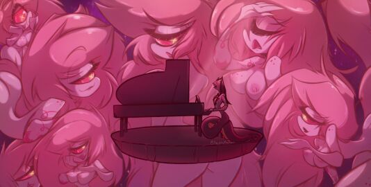 1boy 1girls cherri_bomb female hazbin_hotel male meme_reference meta:peaches_song nude peaches_(music_video) piano playing_piano singing sir_pentious_(hazbin_hotel) wayward_martian