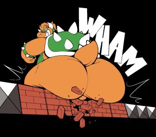 2020 anthro anthro_only ass ass_focus balls barely_visible_balls barely_visible_genitalia big_ass big_butt boot_(artist) bowser bracelet butt_slam gay genitals hair jewelry koopa looking_back male mario_(series) nintendo orange_body orange_hair scalie shell solo sound_effects spiked_bracelet spiked_shell spikes spikes_(anatomy) super_mario_bros._3 toothy_grin