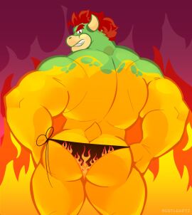 1boy anthro anthro_only ass ass_focus back back_view bara beetleartz behind_view big_ass big_butt bigbchevalier bowser bubble_ass bubble_butt clothing fire_background gay gradient_background green_body hair hi_res horns humanoid koopa looking_at_viewer male male_only mario_(series) muscles muscular muscular_anthro muscular_arms muscular_ass muscular_back muscular_butt muscular_humanoid muscular_male nintendo orange_background rear_view red_background red_eyes red_hair reptile reptile_humanoid scalie small_waist solo solo_anthro solo_humanoid solo_male standing tail thick_thighs thong underwear yaoi yellow_background yellow_body