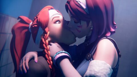 2girls 3d antifragile_bb antifragile_dazzle asian asian_female bathroom bathroom_stall bracelet braid brigitte closed_eyes clothed clothed_female clothing d.va duo earrings embrace facial_markings female female/female female_only hair hairband headband hi_res hug human human_only kissing le_sserafim lesbian light-skinned_female light_skin long_hair medium_hair multiple_females multiple_girls nail_polish overwatch overwatch_2 pink_hair pink_nails ponytail purple_hair red_hair redhead side_view surprised tracerlover yuri