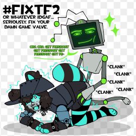 1boy 1girls bell collar crying_with_eyes_open dog_ears doggy_style dubious_consent female gag gagged get_pregnant_(meme) male omegatronic paw_gloves pet_play raccoon raccoon_dog raccoon_tail roblox_man_face robot satire sex shitpost sniper_bot tanuki team_fortress_2 tears thighhighs