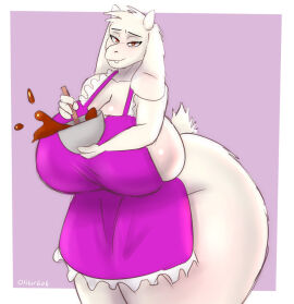 anthro apron apron_only ass baking bedroom_eyes big_ass big_breasts big_butt bovid breasts caprine clothing cooking female goat hi_res huge_ass huge_breasts huge_butt looking_at_viewer mammal narrowed_eyes oliburgob seductive solo thick_thighs toriel undertale undertale_(series) wide_hips
