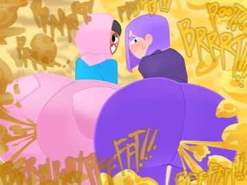 2girls alternate_version_available ass ass_focus big_ass brown_eyes brown_hair butt_focus chocolate_and_vanilla do_your_spanish duolingo fart fart_cloud fart_fetish farting farting_at_viewer female female_focus female_only gasbox hijab lesbian lily_(duolingo) muslim patreon_exclusive purple_eyes purple_hair stupid_fucking_taggers unhygienic yakbang zari_(duolingo)