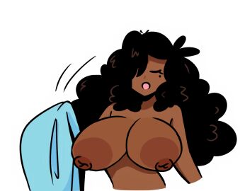 big_breasts breasts bro_(murgoten) closed_eyes copyright_request edit edited_screencap female female_only murgoten nipple_bulge relief shirt_off shirtless_female third-party_edit