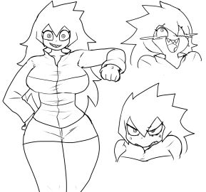 1girls akane_(enigi09) big_breasts black_and_white breasts enigi09 female female_focus female_only full_body huge_breasts original original_character solo solo_female tagme thick_thighs