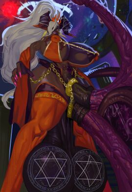 ball_tattoo blood_moon chains crown dark-skinned_futa dark_skin demon_horns diphallism earrings futanari giantess glowing_eyes horns hyper hyper_balls hyper_penis large_breasts looking_down magic_circle night night_sky nipple_piercing pink_nails puffy_nipples sexy_clothing sharp_fingernails tail tessa_atelier thick_thighs white_hair wide_hips womb_tattoo yellow_eyes zyldark