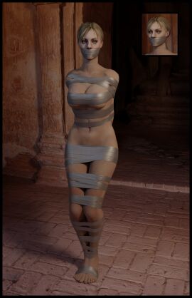 1girls 3d blonde_hair bondage bound bound_arms bound_legs female gag gagged jill_valentine jill_valentine_(blonde) jill_valentine_(julia_voth) lord_kamski resident_evil resident_evil_5 tape tape_bondage tape_gag
