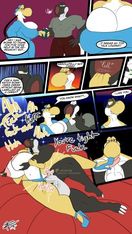 9:16 absurd_res anthro bed birdo breast_grab breast_squish breasts clothed clothing comic duo english_text fellatio female footwear furniture hand_on_breast hi_res high_heels kopy_k male male/female mario_(series) nintendo oral penetration penile penis pussy sex squish text vaginal_penetration yoshi