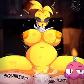 ahe_gao anthro big_breasts breasts cum cum_inside cumflation cupcake_(fnaf) female female_on_top five_nights_at_freddy's five_nights_at_freddy's_2 fnaf fnia inflation male orange_footwear penetration penis penis_in_pussy pussy robot_girl straight thick_thighs toy_chica_(fnaf) tr_yithaz vaginal_penetration yellow_body