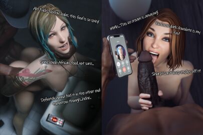 2boys 2girls 3d ambiguous_penetration anal anal_penetration anal_sex areolae bathroom bent_over big_penis blue_eyes blue_hair boobs breasts brown_hair canon_couple cellphone cheating cheating_girlfriend chloe_price cock currysfm dark-skinned_male dark_skin dialogue doggy_style english_text erection fellatio female generic_dark-skinned-muscular_male human indoors interracial interracial_sex kneeling kneeling_oral_position licking licking_penis life_is_strange life_is_strange:_double_exposure light-skinned_female light_skin looking_at_viewer male max_caulfield nipples nude nude_female nude_male open_mouth oral oral_sex orientation_play penis penis_on_face phone phone_call pov pov_eye_contact pov_male sex short_hair smartphone standing standing_doggy_style standing_sex stealth_sex straight taken_from_behind talking_on_phone tattoo text tits tongue tongue_out