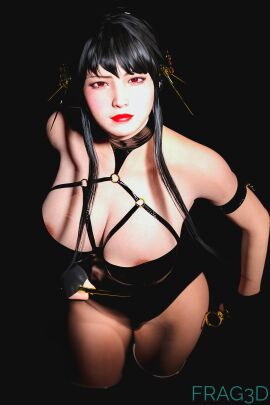 1girls 3d areola_slip areolae big_breasts black_hair breasts female frag3d huge_breasts red_eyes solo spy_x_family yor_briar