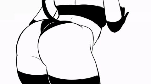 animated ass ass_focus ass_shake black_and_white bouncing_breasts breasts cat_ears cat_girl cat_tail catgirl dance dancing emmpy female nine_(emmpy) x3