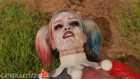 1girls 3d batman:_arkham_knight batman_(series) cum cum_on_face dc dc_comics eyeshadow female generalpizza harley_quinn harley_quinn_(injustice) injustice_2 mascara red_lipstick