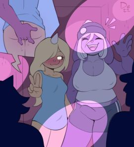 1futa 1girls adrianna_rafel adventure_time anthro blonde_hair blush breasts bronwyn bulge bunny_girl dezz dickgirl erection_under_clothes exhibitionism female fingering furry futanari intersex large_breasts pride_flag public short_dress shorts small_breasts smug smug_face stealth_fingering tank_top trans_woman transfem transgender_pride_colors