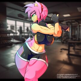 1girls amy_rose anthro digital_drawing_(artwork) digital_media_(artwork) female furry glovesrandom muscular sega sonic_(series) sonic_the_hedgehog_(series) stretching workout_clothes