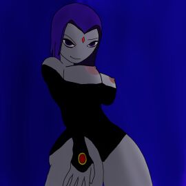 1girls breasts breasts_out dazz4420 dc dc_comics female female_only futa_only futanari intersex looking_at_viewer partially_clothed raven_(dc) solo surprise_futa