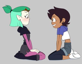 2021 2d 2d_(artwork) 2girls amity_blight ass breasts brown_hair canon_couple clothing dark-skinned_female dark_skin disney disney_channel dominican duo earrings elf female female_only french_kiss fully_clothed green_hair hair hexside_uniform hispanic holding_hands human humanoid interracial_yuri latina lesbian light-skinned_female light_skin looking_at_viewer luz_noceda multiple_females multiple_girls outerwear pale_skin school_uniform short_green_hair standing straight_hair tagme the_owl_house thrumbo tights tunic uniform witch yuri