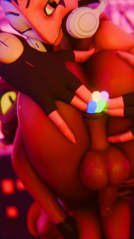 absurd_res anthro anus ass blender_cycles blitzo_(helluva_boss) duo exhibitionism glowstick hellaverse helluva_boss hi_res imp looking_at_viewer male male/male moxxie_(helluva_boss) nocturnalfuzz public rave shocked spread_anus spread_butt spreading