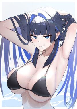 fapieeee female hololive hololive_english hololive_english_-council- hololive_english_-promise- long_hair looking_at_viewer ouro_kronii smirk swimsuit tagme virtual_youtuber