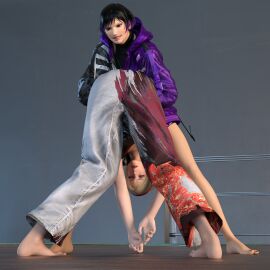 2girls 3d barefoot catfight feet female female_only foot_fetish fully_clothed image_set lidia_sobieska reina_mishima ryona ryonafan45 tekken tekken_8 wrestling yuri