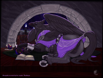 2024 animal_genitalia animal_pussy anus ass avian beak bedroom_eyes big_crotchboobs black_anus black_body black_claws black_ears black_feathers black_fur black_pussy black_tail black_wings book bookshelf bracelet breasts brungeila_(thaeliscyn) candle claws clothed clothed_feral clothing colored crotchboobs detailed_background digit_ring digital_media_(artwork) equine_genitalia equine_pussy european_mythology feathered_wings feathers female female_feral feral full-length_portrait fur furniture genitals greek_mythology hi_res hippogriff hooves horseshoe ineffective_clothing inside jewelry library looking_at_viewer lying magic monotone_body monotone_fur monotone_tail mythological_avian mythological_creature mythology narrowed_eyes nikkyvix on_side portrait presenting presenting_anus presenting_hindquarters presenting_pussy pupils purple_clothing purple_eyes purple_sclera pussy quadruped ring_(jewelry) seductive shaded side_view signature sky smile solo spellbook star starry_sky tail tail_under_skirt tail_upskirt upskirt wings