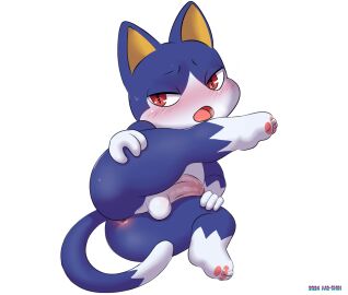 2024 4_toes animal_crossing anthro anus ass balls big_ass big_butt blue_body blue_fur breath domestic_cat erection feet felid feline felis fur genitals glans gloves_(marking) heart_eyes heart_symbol hi_res humanoid_genitalia humanoid_penis leg_markings looking_away looking_pleasured lying male male_only mammal markings mr-shin nintendo nude nude_male on_side open_mouth pawpads penis perineum pink_anus pink_glans pink_pawpads pink_penis pupils raised_leg red_eyes rover_(animal_crossing) socks_(marking) solo thick_thighs toes white_background white_balls white_body white_fur white_penis white_perineum yellow_body yellow_fur yellow_inner_ear