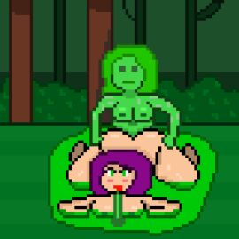 animated ass ass_cleavage ass_up bad_anatomy blowjob female female_on_female forest forest_background futa_on_female futanari gif green_body green_hair green_skin green_slime intersex nipples obscured_penetration original pixel_animation pixel_art purple_hair short_hair slime slime_(substance) slime_girl slime_monster sucking unknown_artist unknown_character unknown_source