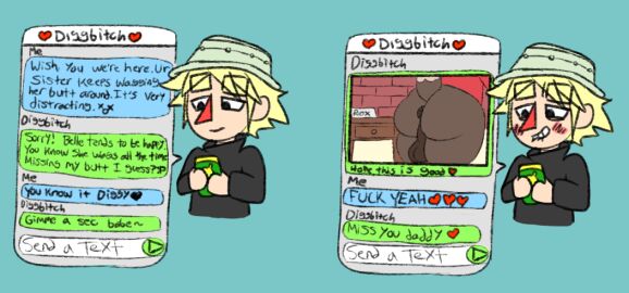 2017 animal_crossing anthro anus ass balls big_ass big_butt bite biting_lip biting_own_lip black_clothing black_sweater black_topwear blonde_hair brown_body brown_fur brown_tail canid canine canis cellphone chat clothing daddy_kink dialogue digby_(animal_crossing) digital_media_(artwork) domestic_dog duo electronics english_text excited exclamation_point fur genitals green_background hair half-closed_eyes hat headgear headwear heart_after_text heart_symbol holding_cellphone holding_object holding_phone human looking_at_cellphone looking_at_object looking_at_phone male male/male mammal narrowed_eyes nintendo phone phone_screen phone_view presenting presenting_hindquarters red_clothing red_nose red_shirt red_topwear roccorox sexting shih_tzu shirt simple_background smile standing sweater tail tan_body tan_ears tan_skin text text_box texting thick_thighs topwear toy_dog two-tone_tail white_clothing white_hat white_headwear