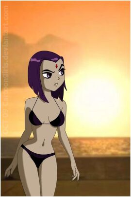 1girls bikini black_bikini black_hair cartoongirls dc dc_comics female rachel_roth raven_(dc) swimsuit teen_titans