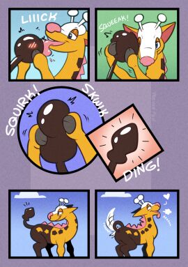 after_transformation anal anal_plug anal_sex animate_inanimate balls balls_squish blue_eyes blush blush_lines brown_body brown_fur buttplug buttplug_in_ass buttplug_insertion buttplug_tail comic fake_tail fur generation_2_pokemon genitals girafarig hi_res inanimate_transformation licking male nintendo nullification object_in_ass penetration plug_(sex_toy) plug_insertion pokemon pokemon_(species) post-transformation respecies sex_toy sex_toy_in_ass sex_toy_insertion solo squeezing squish tongue transformation yellow_body yellow_fur