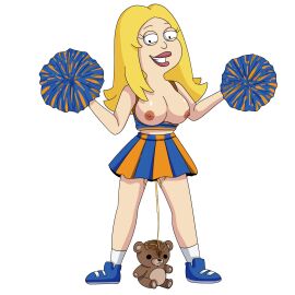 1girls american_dad breasts breasts_out cheerleader_outfit clothed female francine_smith peeing peeing_self teddy_bear
