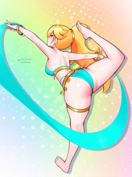 1girls ass belly_dancer belly_dancer_outfit blonde_hair blue_eyes dancer dancer_outfit dancing female harem_girl harem_outfit jaxdrawz long_hair mario_(series) nintendo ponytail princess_rosalina royalty standing_on_one_leg super_mario_galaxy voluptuous