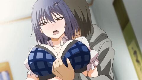 10s 1boy 1girls 2017 animated anime_screencap bouncing_breasts bra breasts female from_behind ikoma_yui implied_sex large_breasts male nipples removing_bra school_uniform short_hair straight tagme toriko_no_(series) toriko_no_kusari urushibata_takeshi