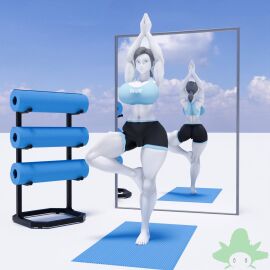 1girls 3d 3d_(artwork) alternate_version_available barefoot female female_only full_body kennyb0mber_(artist) mirror nintendo pose solo solo_female stretch wii_fit wii_fit_trainer wii_fit_trainer_(female) yoga