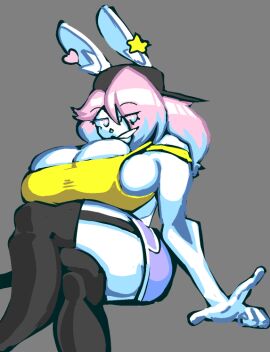 anthro big_breasts breasts bunny_ears busty_male female male male_with_breasts peanut_butter_(theycallhimcake) sapphirenova thick_thighs wide_hips