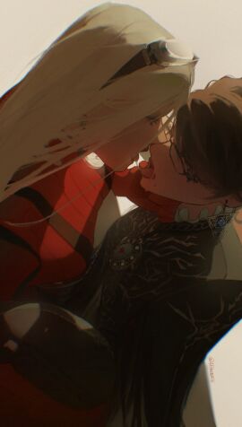 2girls after_kiss bayonetta bayonetta_(character) bayonetta_2 black_clothing black_hair breasts clothed clothed_female couple curvy curvy_female earrings embrace embracing eyewear_on_head female female/female female_focus female_only french_kiss french_kissing glasses glasses_on_head hi_res high_resolution highres hiiroshiiii jeanne_(bayonetta) kissing light-skinned_female light_skin lipstick long_hair mature mature_female milf mole mole_on_face mole_under_mouth multiple_females multiple_girls nintendo open_mouth platinum_games red_clothing red_lipstick romantic saliva saliva_string saliva_trail short_hair sunglasses sunglasses_on_head tongue tongue_kiss tongue_out voluptuous white_hair yuri