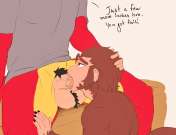 balls big_balls colored fellatio gay genitals hi_res irrumatio maeka_(tabascomilk) male male/male oral penile penis sex throat_swabbing zack_(pazek1)