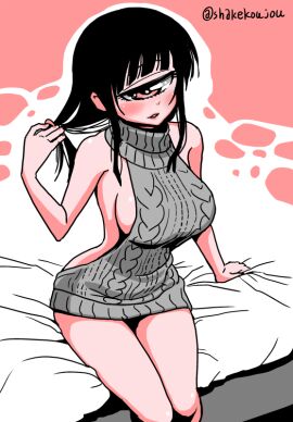 breasts cyclops cyclops_girl female fully_clothed hitomi_sensei_no_hokenshitsu huge_breasts manaka_hitomi shake-o sideboob sweater_dress tagme