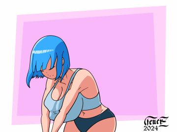 animated blue_hair bouncing_breasts breasts female feuerz huge_breasts large_breasts original_character self_upload tank_top