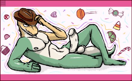 1boy alligator alligatorid anthro anthro_focus anthro_only anthro_solo balls candy completely_nude crocodile crocodilian crocodylid erect_penis erection furry furry_male furry_only glans glitch_productions gummigoo_(the_amazing_digital_circus) gummy_(food) hat headgear headwear humanoid_genitalia humanoid_penis living_candy living_food male male_anthro male_focus male_only midnight-sunset nipples nude nude_male penis reptile reptile_humanoid smile solo solo_anthro solo_focus solo_in_panel solo_male tail testicles the_amazing_digital_circus veiny_penis