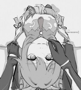 1boy 1girls aether_(genshin_impact) big_breasts black_and_white breasts doesn't_need_a_dih!!! drawing female genshin_impact keqing_(genshin_impact) long_hair male mihoyo nerozero_(artist) safe smiling thick_thighs