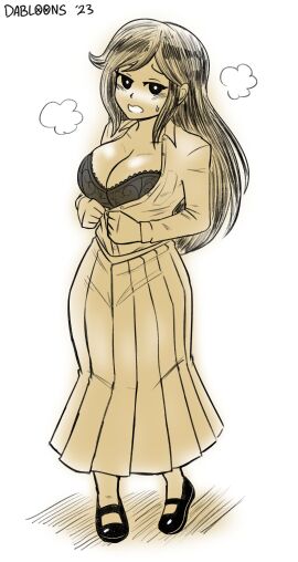 1girls black_bra black_lingerie button_down_shirt button_up_shirt buttoned_shirt dabloons daphne_(omori) female lingerie long_hair long_skirt long_sleeve_shirt long_sleeved_shirt long_sleeves omori