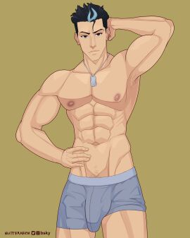 1boy abs bara biceps big_bulge bruno_bangnyfe bulge burn_the_witch flaccid male male_nipples male_only muscular muscular_male nipples nuttkraken pecs penis penis_outline solo solo_male underwear yaoi