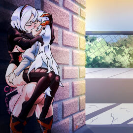 1futa 1girls against_wall android arknights ass ass_grab ass_grab_from_front back_alley balls big_breasts big_penis breasts cum cum_inside cum_overflow dinotits duo erection excessive_cum female futa_on_female futanari huge_balls huge_cock human hyper_balls hyper_genitalia hyper_penis intersex kissing kissing_while_penetrated light-skinned_female light-skinned_futa light_skin nier:_automata nude penis pussy saria_(arknights) self_upload sex standing standing_sex vaginal_penetration yorha_2b