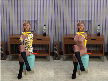 1girls 3d arms_behind_back ball_gag blonde_hair bondage bound bound_arms cirilover1 female gag gagged nude nude_female on/off original