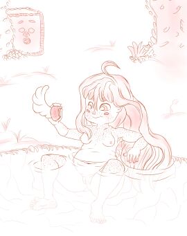 1girls alone belly breasts celeste_(game) chubby chubby_belly chubby_female eating eating_food eating_strawberry female female_only freckles freckles_on_body madeline_(celeste) no_sex nude nude_female nude_swimming nudity outdoors pool possibly_canon red_hair red_lineart relaxing shortstack sketch skinny_dipping small_breasts solo strawberry tagme trans_woman transfem unknown_artist