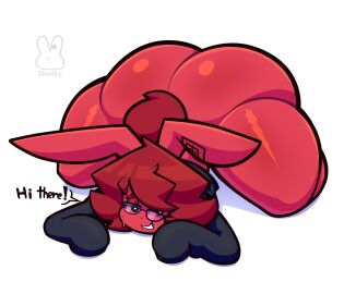 ass femboy flustered gay glasses huge_ass huge_thighs jack-o_pose lagomorph male partially_clothed red_fur red_hair shulky shulky_bnuuy sweater thick_thighs