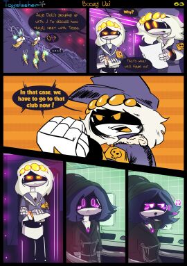 2d boozy_uzi comic dialogue disassembly_drone english_dialogue english_text female glitch_productions humanoid male murder_drones n_(murder_drones) page_63 page_number robot robot_boy robot_girl robot_humanoid screen_face text toyslasher uzi_(murder_drones) v_(murder_drones) white_body worker_drone