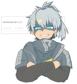 1boy beatmania beatmania_iidx bemani face_closeup highres jacket male male_focus male_only no_visible_genitalia not_porn ponytail safe shilow siguosan smile solo video_games